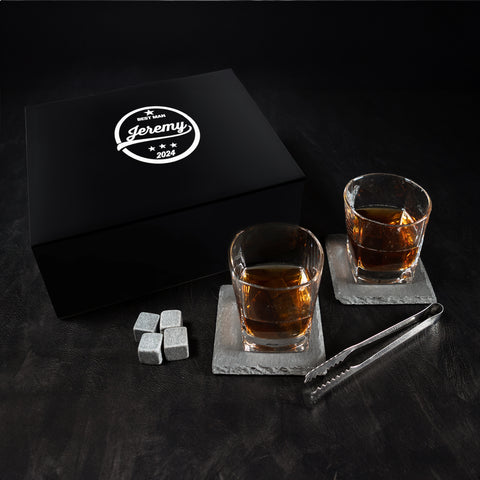 Circle and Stars Monogram Personalised Empire Whiskey Glasses Gift Set
