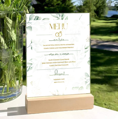 Rings and Leaves Personalised Wedding Table Menu