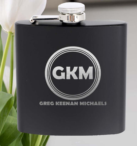 Circle Monogram Personalised Black Flask 4pc Set