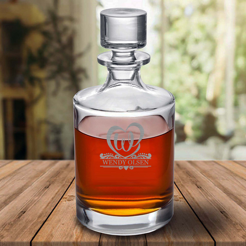 Heart Monogram Engraved Round Liqueur Decanter