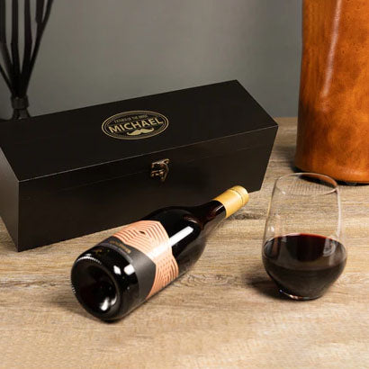 Lip 'N Stache Personalised Premium Black Wooden Wine Box
