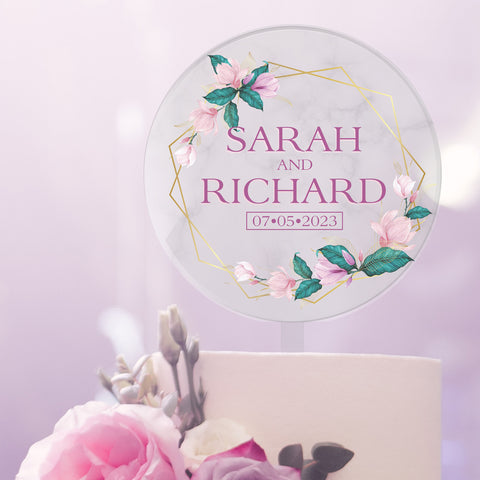 Floral Hexagon Personalised Wedding Cake Topper : A Beautiful Emblem of Love