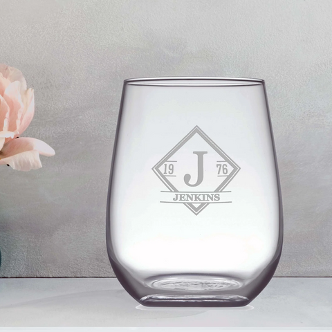 Diamond Personalised Engraved Stemless Wine Glass
