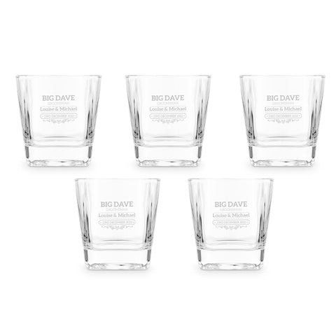 Wedding Party Whiskey Glass Gift Bundle - 5 Glasses