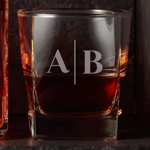 personalised initial engraved whiskey glass