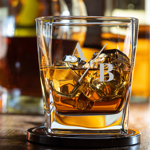 personalised two initials engraved whiskey glass