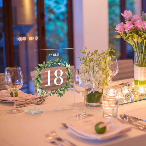 Round Green Leaves Wedding Table Numbers - Elegant, Nature-Inspired & Versatile