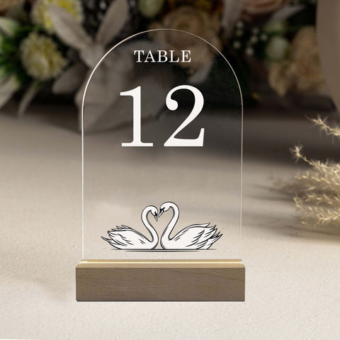 Two Swans Wedding Table Number - Romantic, Elegant & Timeless