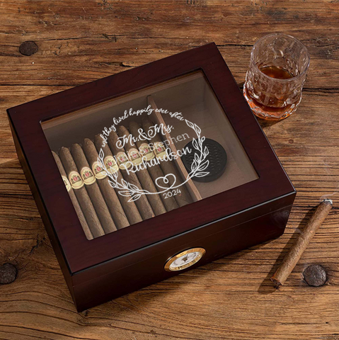 Happily Ever After Wedding Engraved Cigar Humidor