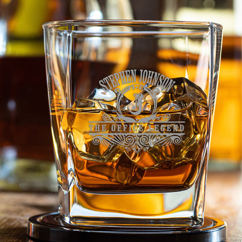 old western monogram engraved whiskey glass