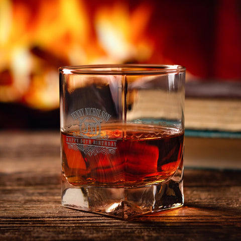 old western monogram engraved whiskey glass