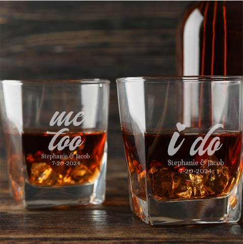 I do & Me Too Wedding Personalised Engraved Empire Whiskey Glass - Set of 2 Glasses